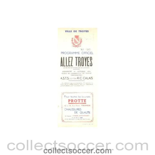 1936 Troyes St. Savine v Calais official programme 18/10/1936 issue of Allez Troyes Supporters Club - Collect Soccer