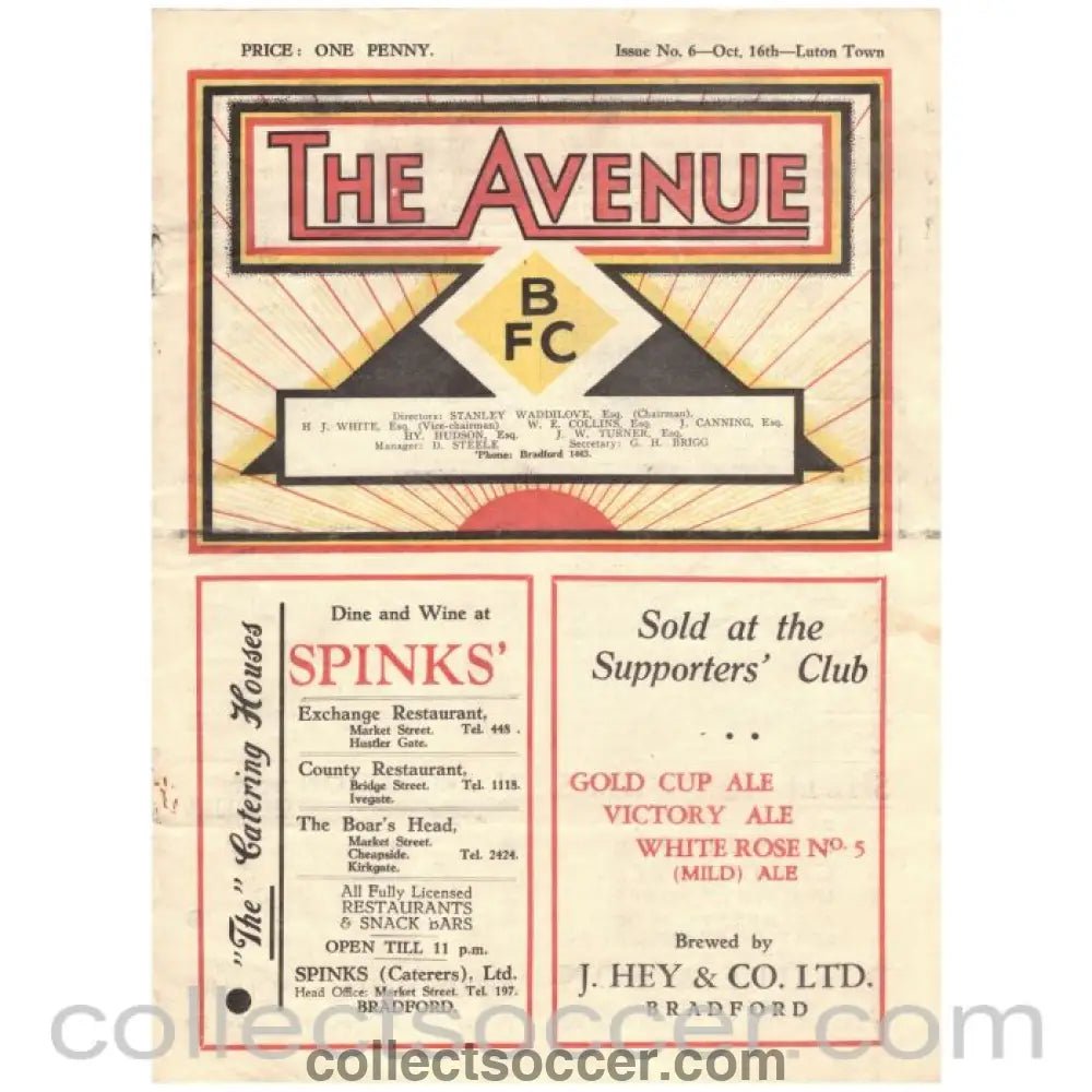 1937 Bradford Park Avenue v Luton Town Official Programme - Collect Soccer