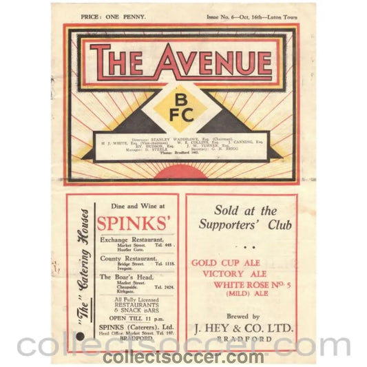 1937 Bradford Park Avenue v Luton Town Official Programme - Collect Soccer