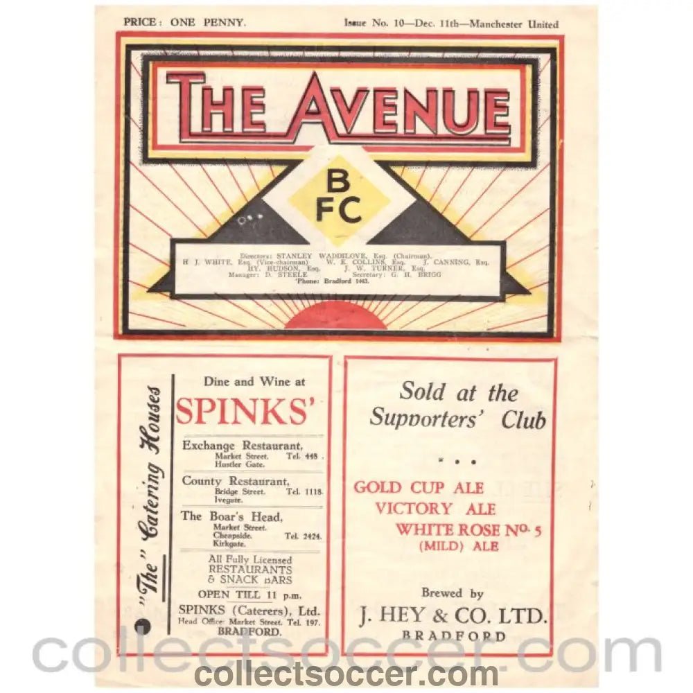 1937 Bradford Park Avenue v Manchester United Official Programme - Collect Soccer