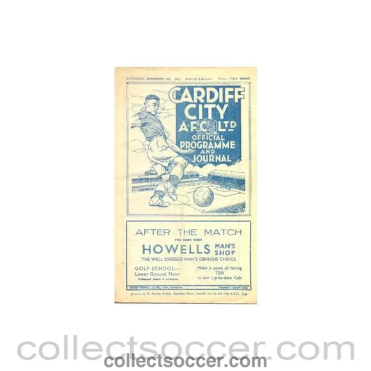 1937 - Cardiff City v Millwall official programme 04/12/1937