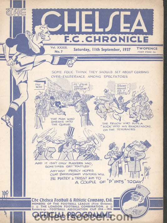 1937 Chelsea v Birmingham City Official Programme 11/9/1937
