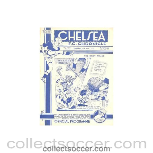 1937 - Chelsea v Huddersfield Town official programme 27/03/1937