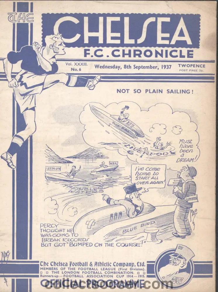 1937 Chelsea v Leeds United Official Programme 8/9/1937