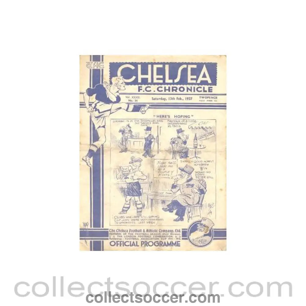 1937 - Chelsea v Preston North End official programme 13/02/1937