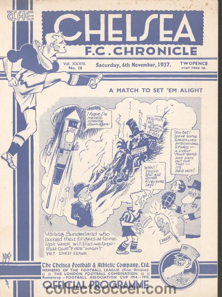 1937 Chelsea v Sunderland Official Football Programme 6/11/1937