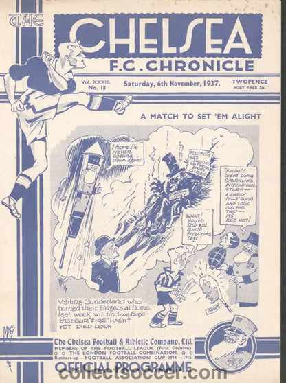 1937 Chelsea v Sunderland Official Football Programme 6/11/1937