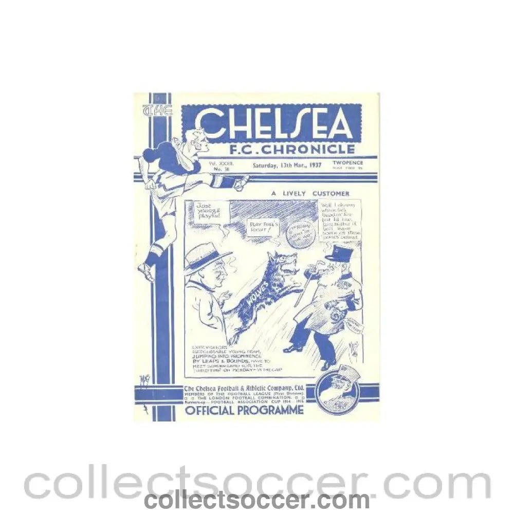 1937 - Chelsea v Wolverhampton Wanderers official programme 13/03/1937 - Collect Soccer
