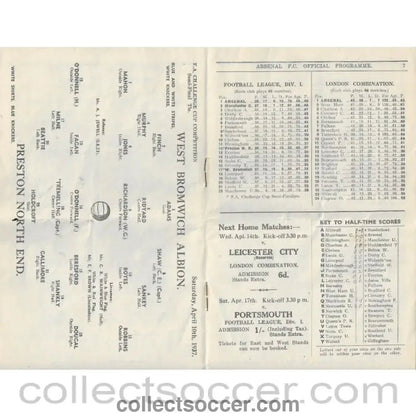 1937 FA Cup Semi Final At Arsenal West Bromwich Albion v Preston North End Programme - Collect Soccer
