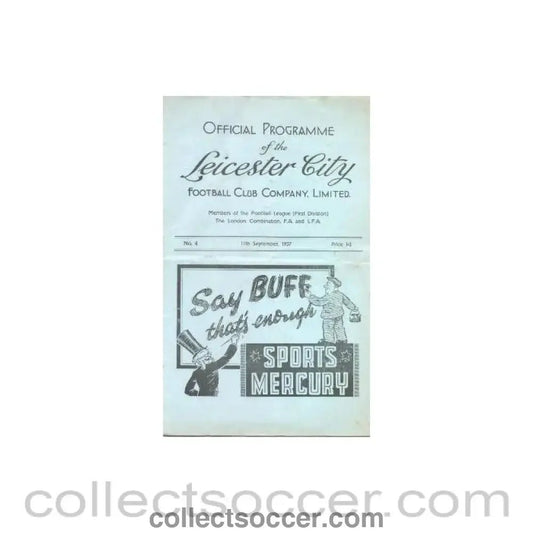 1937 - Leicester City v Arsenal official programme 11/09/1937 - Collect Soccer