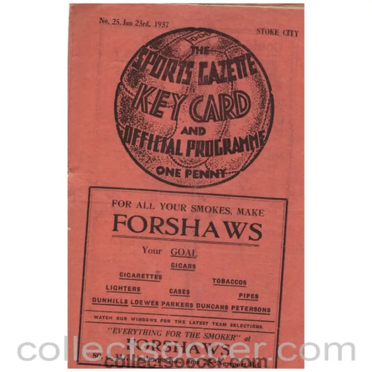 1937 Middlesbrough v Stoke City Offiical Programme - Collect Soccer