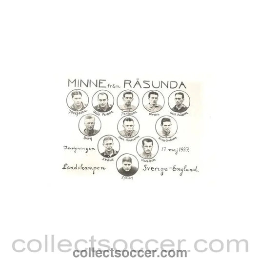 1937 - Sweden v England postcard 17/05/1937 - Collect Soccer