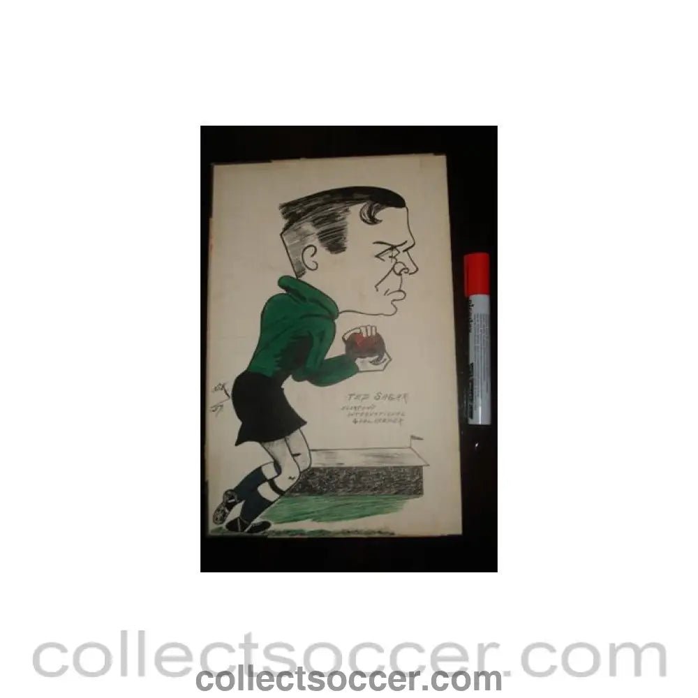 1937 - Ted Sagar - Everton's international goalkeeper - Caricature 1937 - Collect Soccer