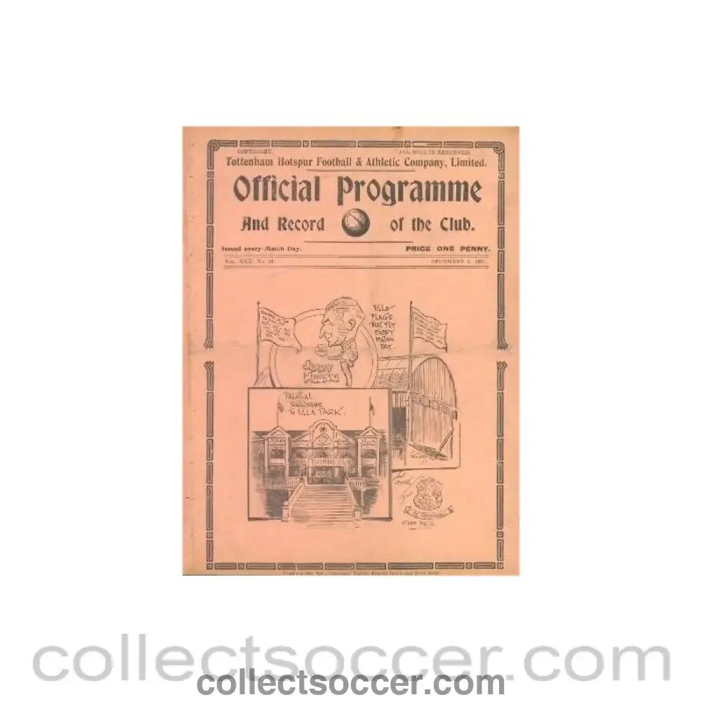 1937 - Tottenham Hotspur v Aston Villa official programme 04/12/1937 - Collect Soccer