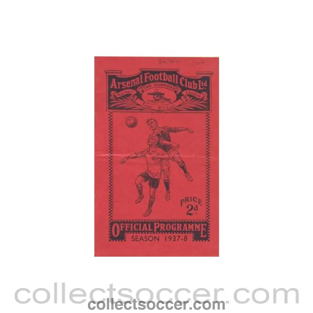 1938 - Arsenal v Bolton Wanderers official programme 08/01/1938