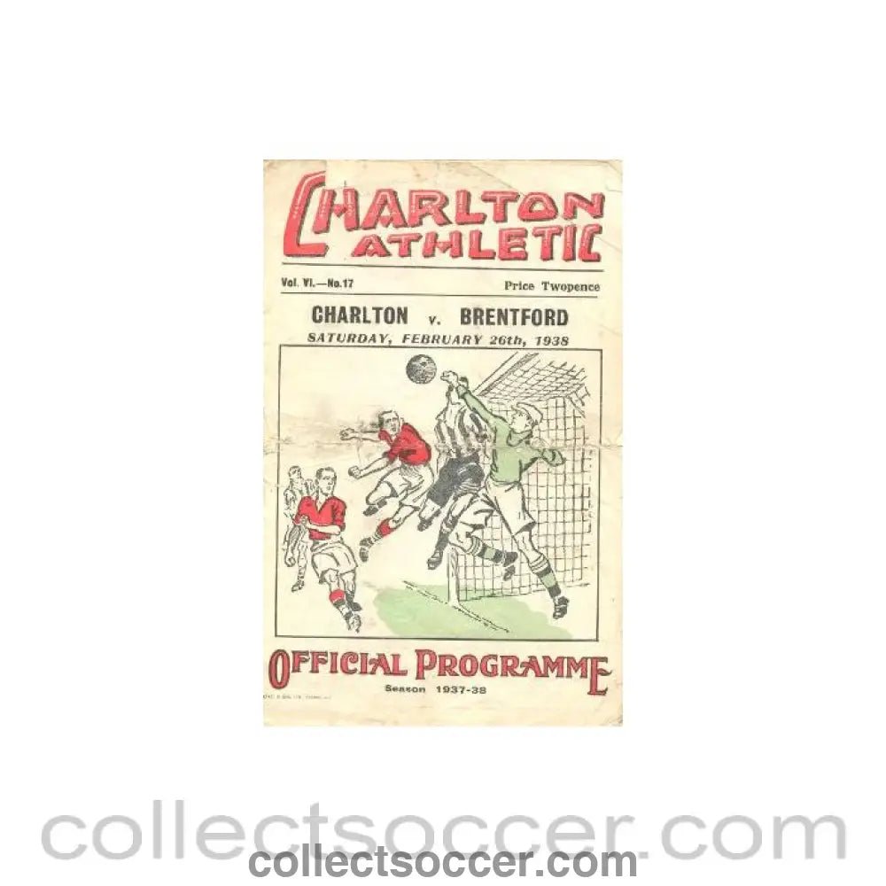 1938 - Charlton Athletic v Brentford official programme 26/02/1938 - Collect Soccer