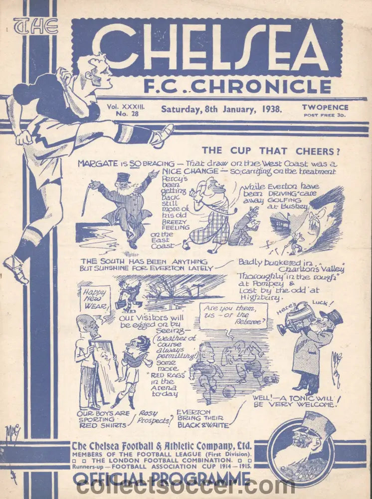 1938 Chelsea v Everton FA Cup 3rd Round Official Programme 8/1/1938
