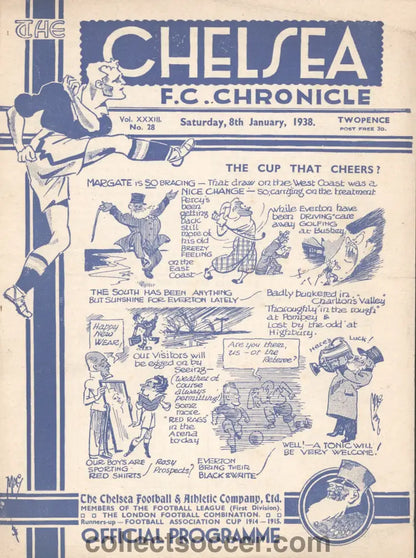 1938 Chelsea v Everton FA Cup 3rd Round Official Programme 8/1/1938