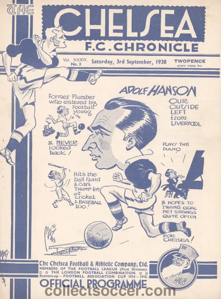 1938 Chelsea v Leicester City Official Football Programme 3/9/1938