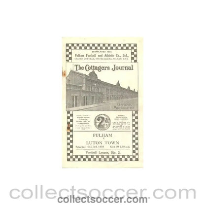 1938 - Fulham v Luton Town official programme 03/12/1938 - Collect Soccer