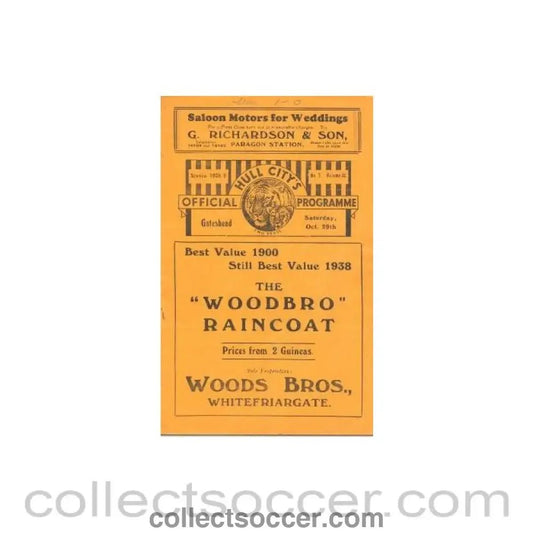 1938 - Hull City v Gateshead official programme 29/10/1938 - Collect Soccer