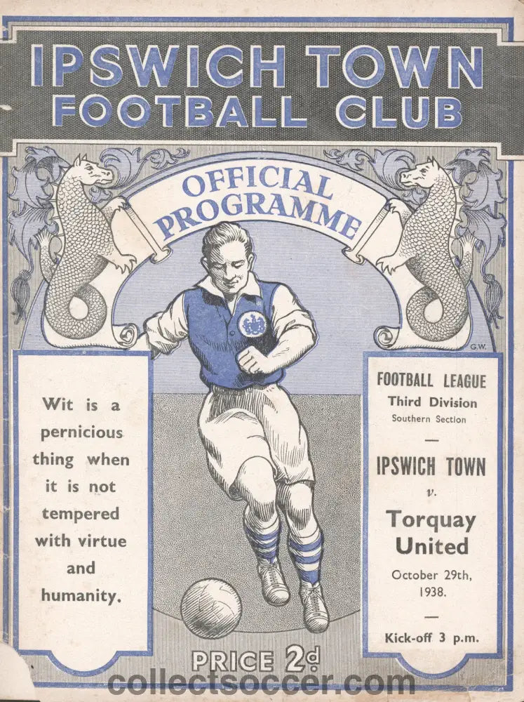 1938 Ipswich Town v Torquay United League Fixture Reduced as Covers Detached