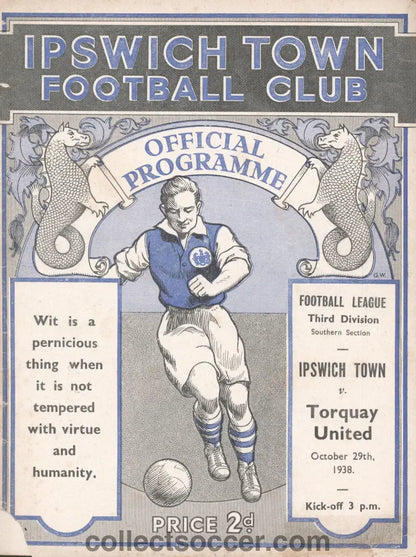 1938 Ipswich Town v Torquay United League Fixture Reduced as Covers Detached