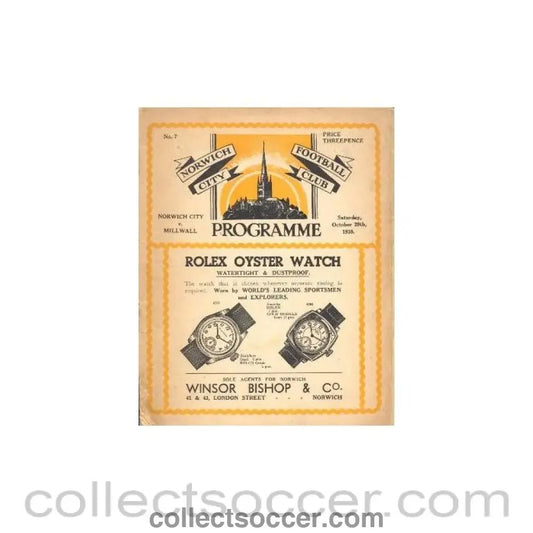 1938 - Norwich City v Millwall official programme 29/10/1938 - Collect Soccer