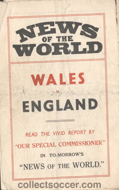 1938 Played at Cardiff City Wales v England Programme signed by Horace Cumner of Arsenal on his debut