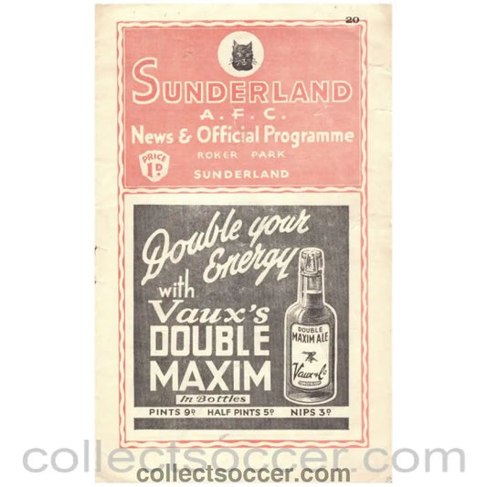 1938 Sunderland v Aston Villa Official Programme 26/12/1938 - Collect Soccer