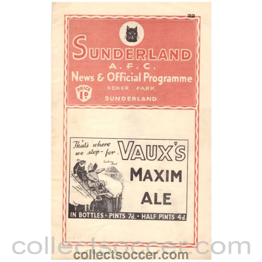 1938 Sunderland v Derby County Official Programme - Collect Soccer
