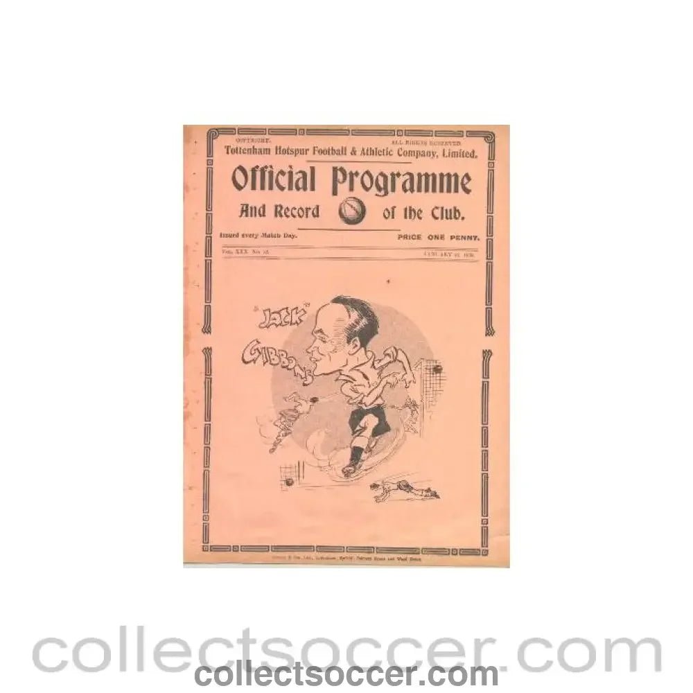 1938 - Tottenham Hotspur Reserves v Northampton Town Reserves official programme 22/01/1938 - Collect Soccer