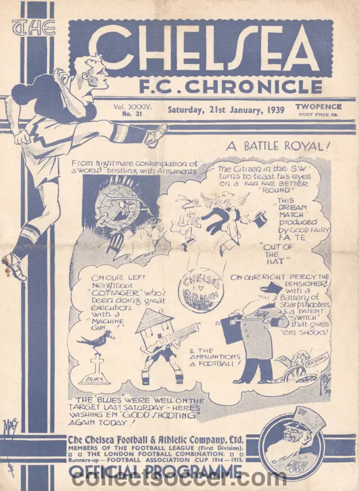 1939 Chelsea v Fulham FA Cup 4th Round Official Football Programme 21/1/1939