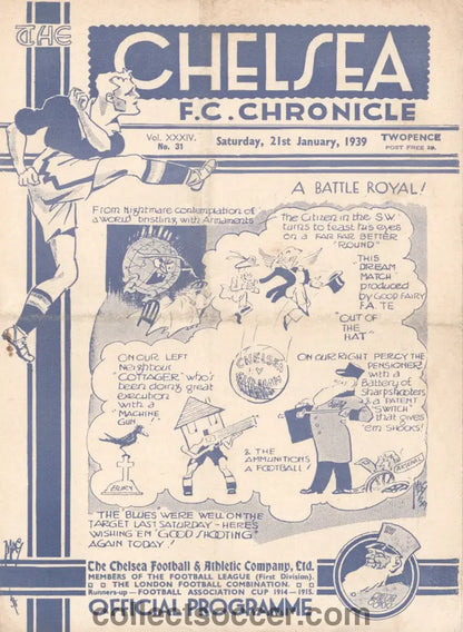 1939 Chelsea v Fulham FA Cup 4th Round Official Football Programme 21/1/1939