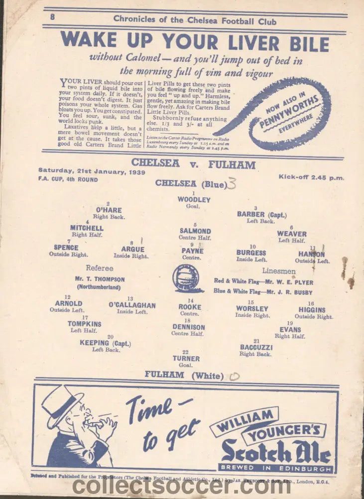 1939 Chelsea v Fulham FA Cup 4th Round Official Football Programme 21/1/1939