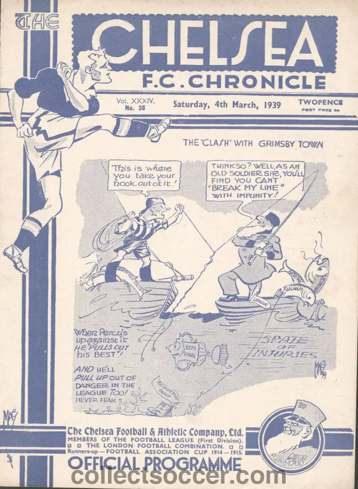 1939 Chelsea v Grimsby Town FA Cup 6th Round Official Football Programme 4/3/1939