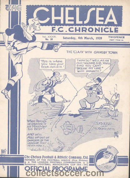 1939 Chelsea v Grimsby Town FA Cup 6th Round Official Football Programme 4/3/1939