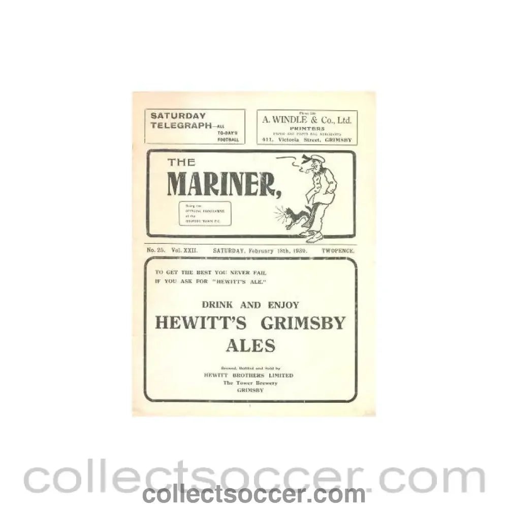 1939 - Grimsby Town v Middlesbrough official programme 18/02/1939 - Collect Soccer