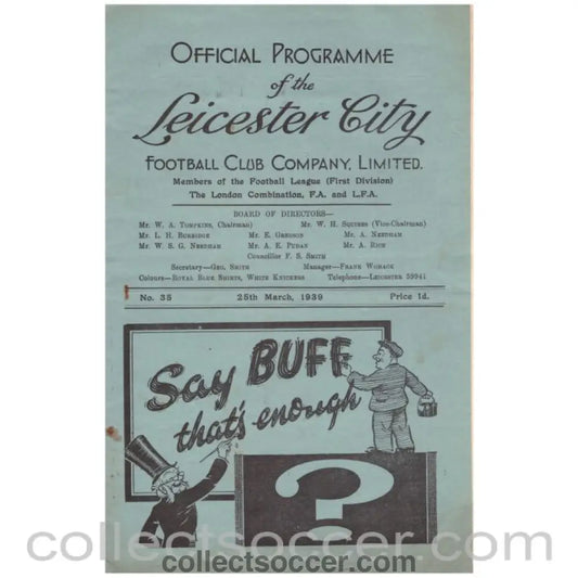 1939 Leicester City v Arsenal Fred Sharman Benefit Official Programme - Collect Soccer
