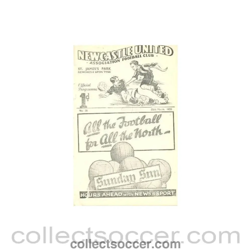 1939 - Newcastle United v Blackburn Rovers official programme 25/03/1939 - Collect Soccer