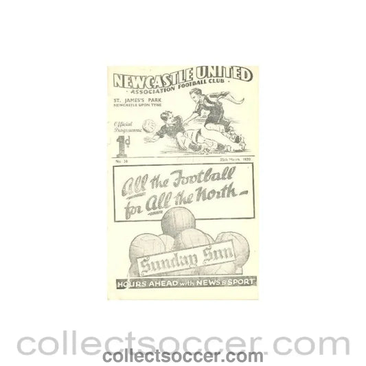 1939 - Newcastle v Blackburn Rovers official programme 25/03/1939
