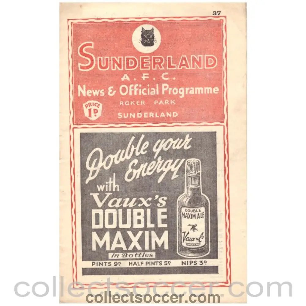 1939 Sunderland v Everton Football Programme - Collect Soccer