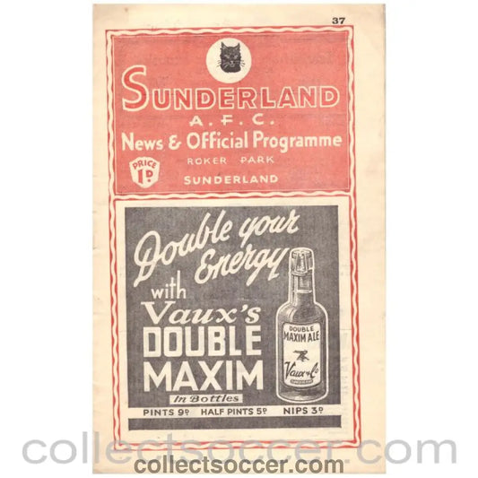 1939 Sunderland v Everton Football Programme - Collect Soccer
