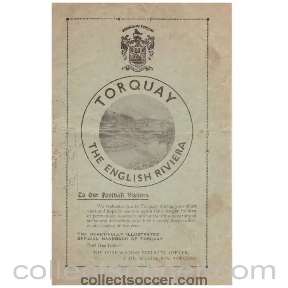 1939 - Torquay United v Walsall 30/08/1939 Official Football Programme - Collect Soccer