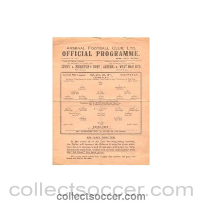1941 - Arsenal v Chelsea official programme 04/10/1941