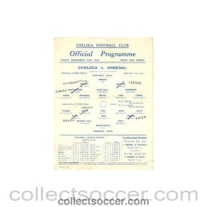 1942 - Chelsea v Arsenal official programme 25/12/1942 - Collect Soccer