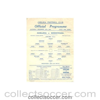1942 - Chelsea v Brentford official programme 19/12/1942 - Collect Soccer
