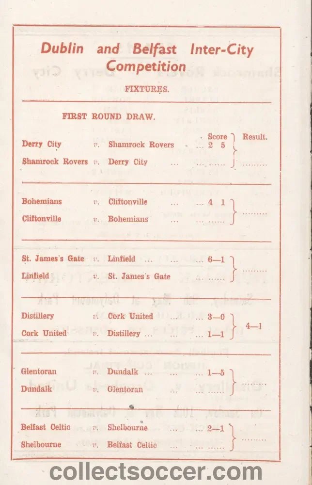 1942 Shamrock Rovers v Derry City Programme - Collect Soccer