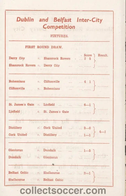 1942 Shamrock Rovers v Derry City Programme - Collect Soccer