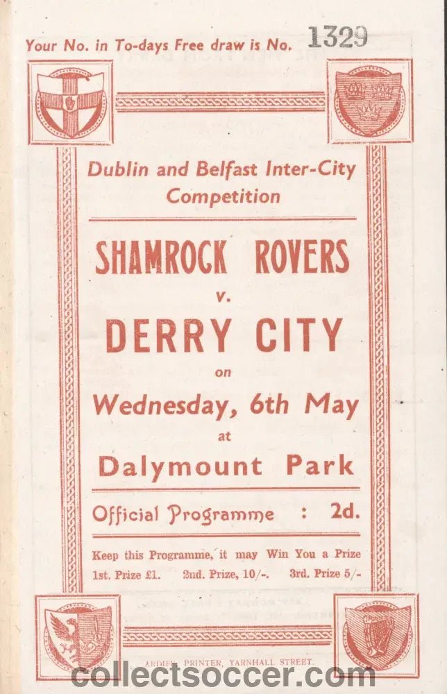 1942 Shamrock Rovers v Derry City Programme - Collect Soccer
